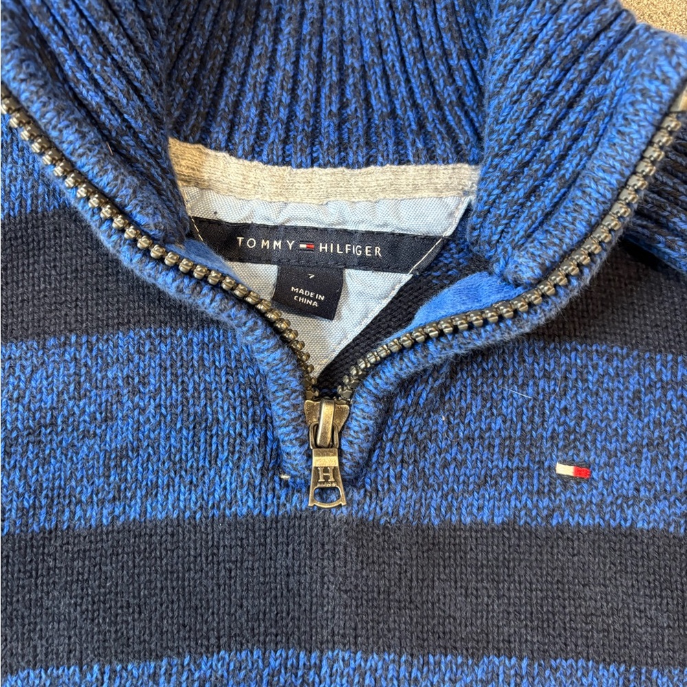 Tommy Hilfiger Blue and Black Zip-Up Sweater Boys 7 100% cotton.‎ Preppy - Picture 5 of 7